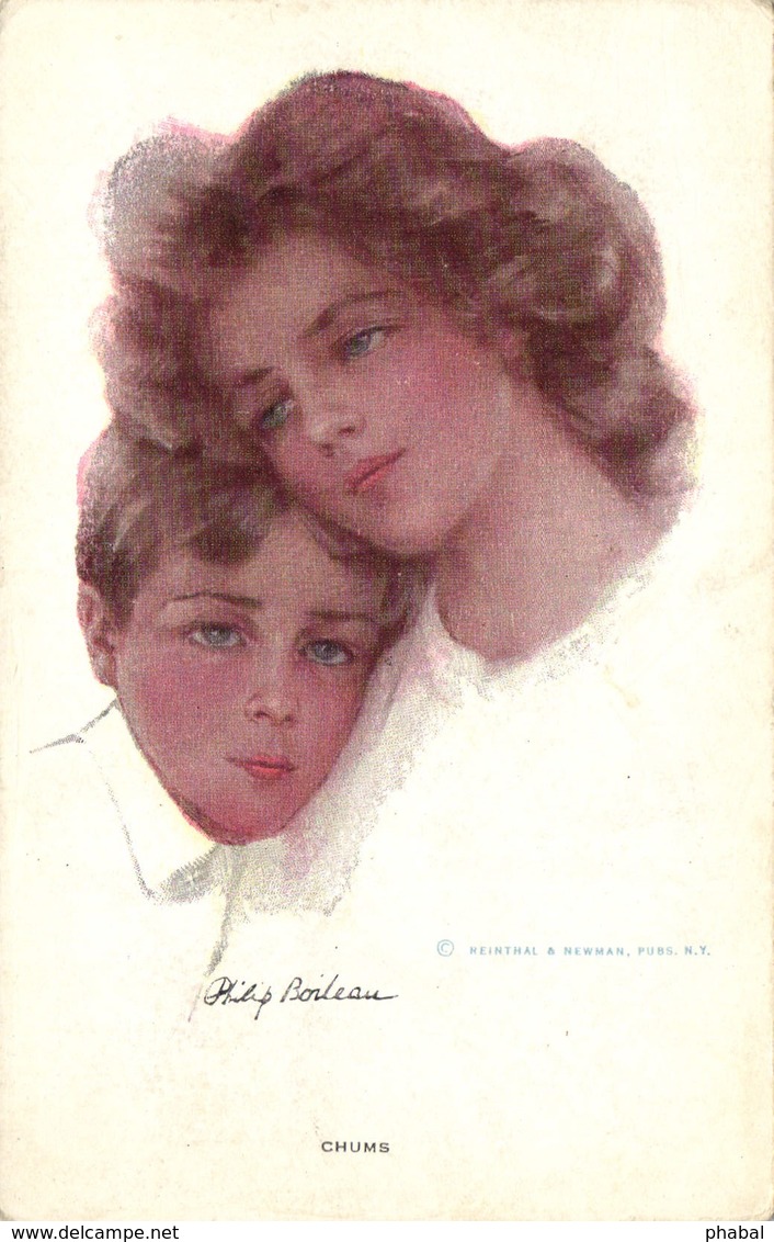 Philip Boileau, Chums, Young Lady With A Boy, Old Postcard - Boileau, Philip