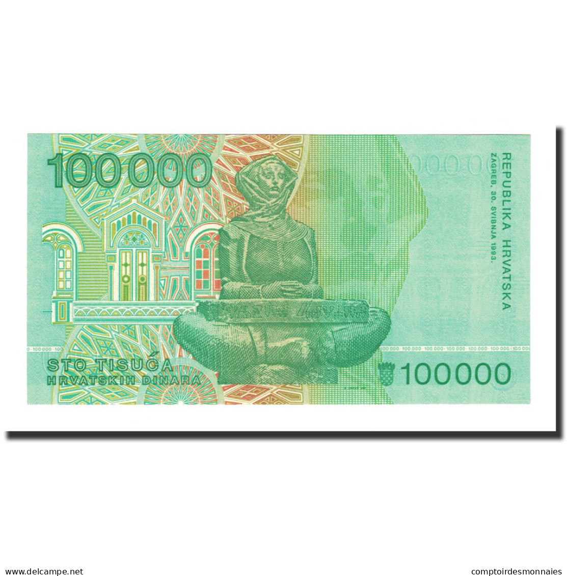 Billet, Croatie, 100,000 Dinara, 1993-05-30, KM:27A, NEUF - Croatie