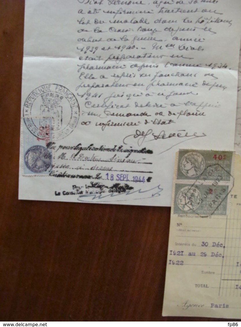 LOT 175 DOCUMENTS AVEC TIMBRE FISCAL DIMENSION .... VOIR PHOTOS DU LOT  EMPIRE AUX ANNEES 1930