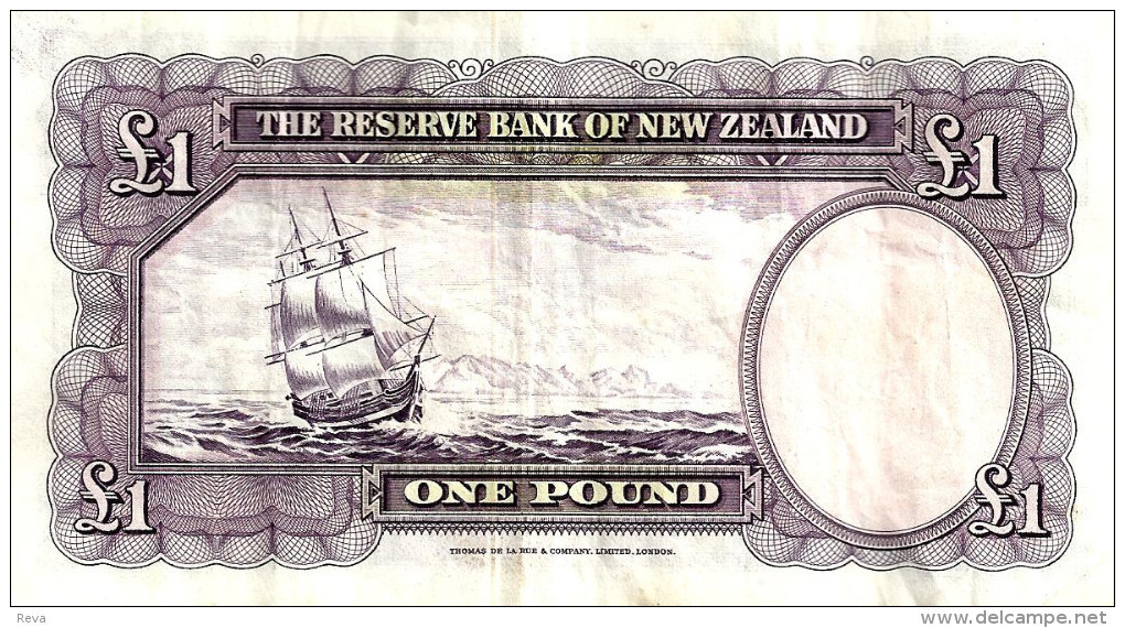 NEW ZEALAND 1 POUND PURPLE COOK DARKER FRONT SHIP BACK ND(1967) VF  WITH SECURITY THREAD P.159d LAST READ DESCRIPTION!! - Nuova Zelanda