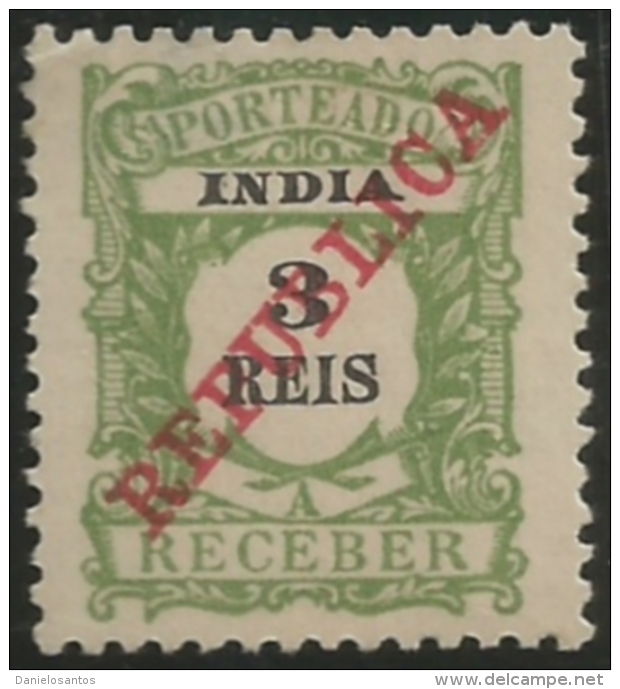 Portuguese India 1911 Postage Due Stamps D1 Overprinted REPUBLICA Hinge Mark - Post