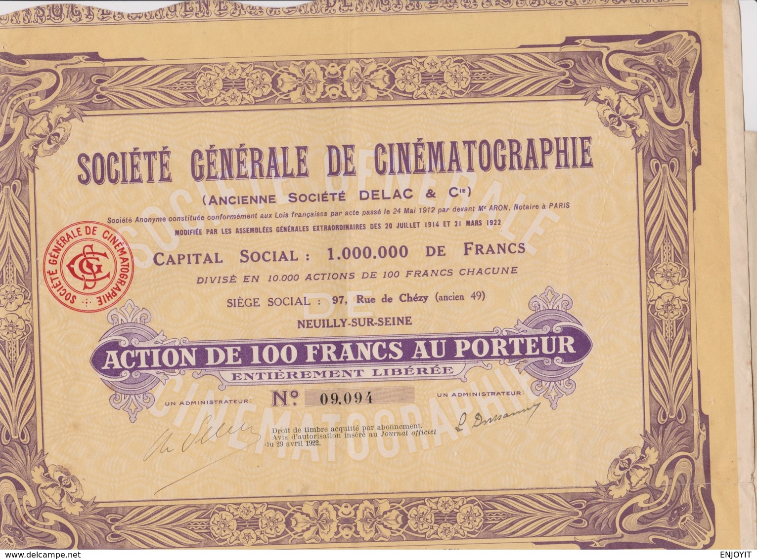 RARE : SOCIÉTÉ GÉNÉRALE DE CINÉMATOGRAPHIE (ANCIENNE STE DELAC & CIE) - Film En Theater