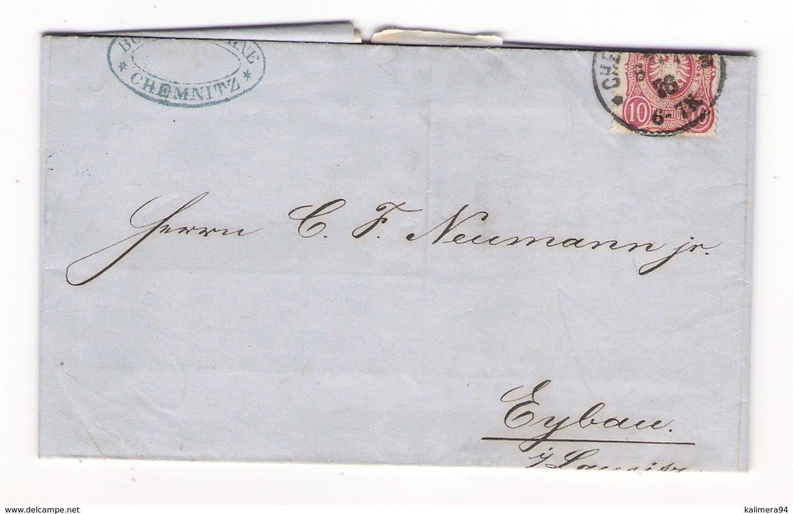 Timbre 10 Pfennig Rose  ALLEMAGNE  /  Lettre De BÜRGER & KÜHNE , à CHEMNITZ , Envoi à EYBAU Du 8 Juillet 1876 - Otros & Sin Clasificación