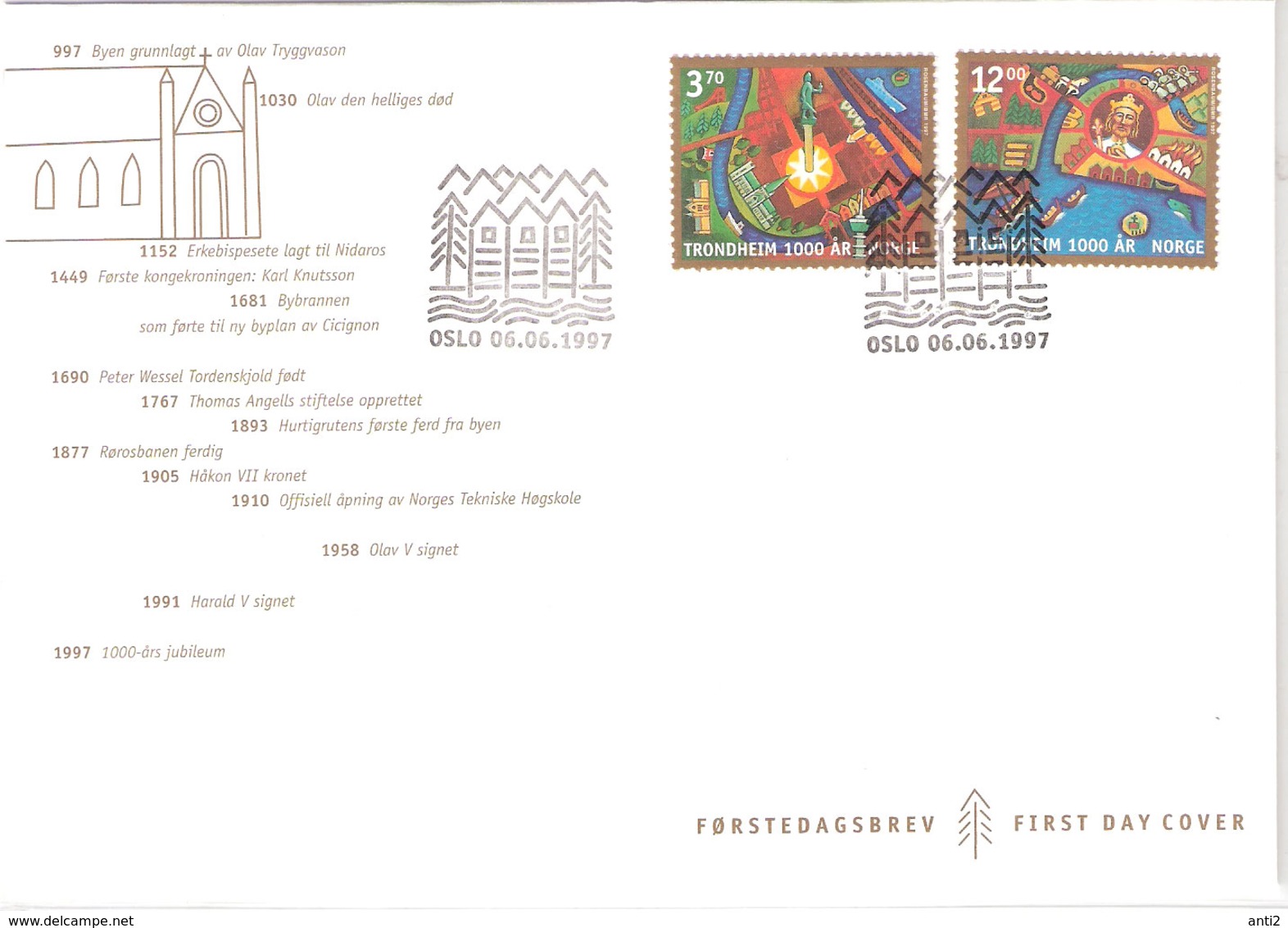 Norge Norway 1997 Trondheim 1000 Years, Mi 1257-1258 FDC - Covers & Documents