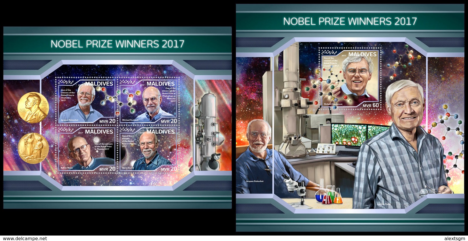 MALDIVES 2018 - Nobel Prize 2017 In Chemistry. M/S + S/S Official Issue - Scheikunde