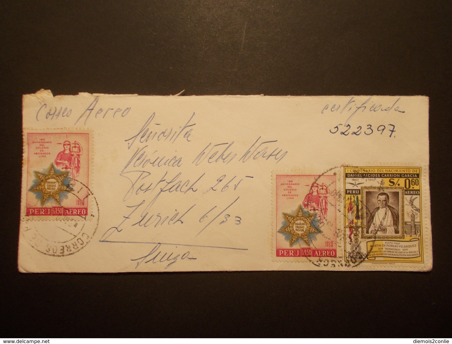 Marcophilie  Cachet Lettre Obliteration - Enveloppe PEROU Destination SUISSE - 1960 - (1886) - Peru