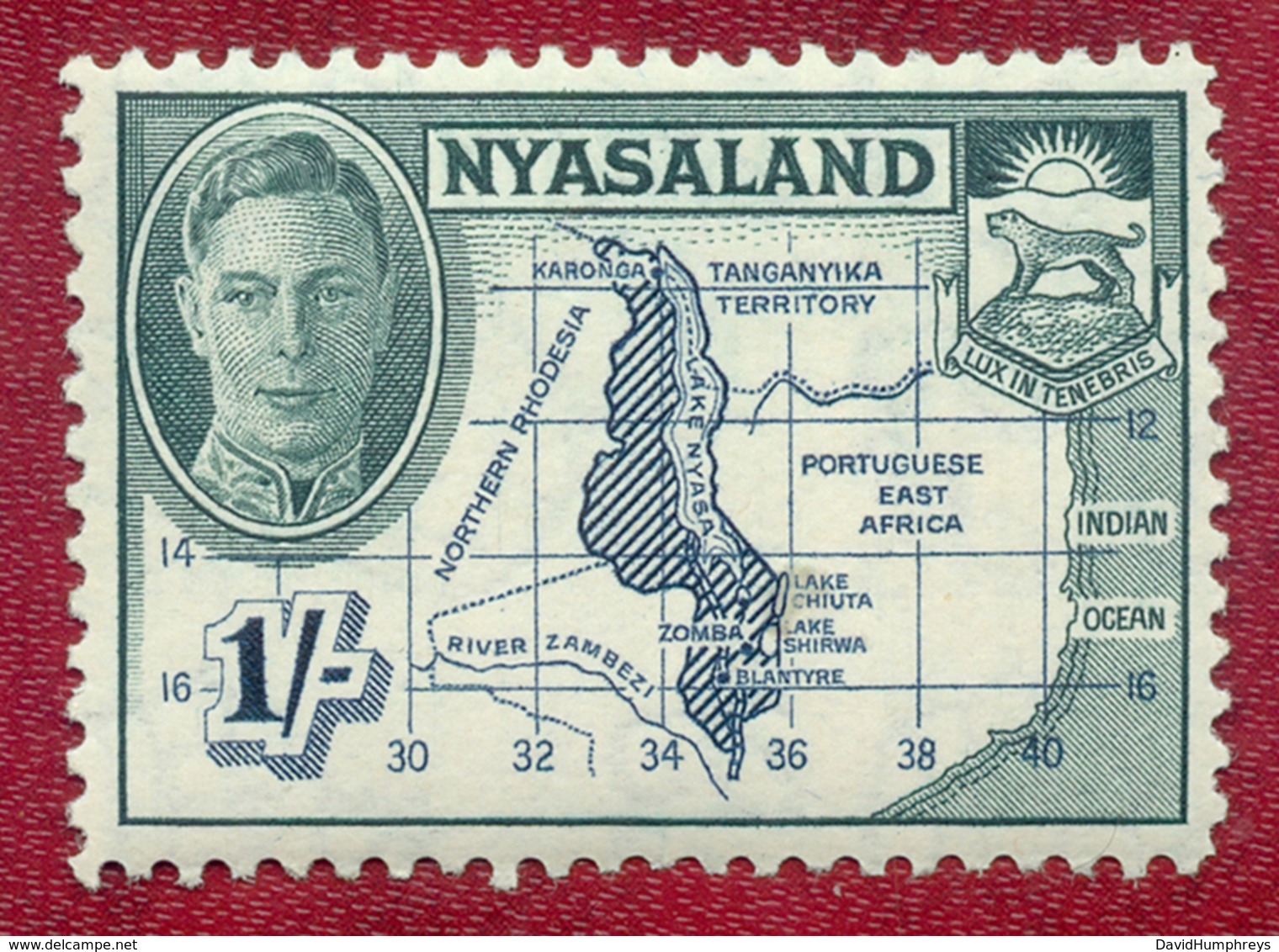 Nyasaland 1945 GVI 1/- 1s Blue & Green Map Of Nyasaland SG152 MH - Nyassaland (1907-1953)