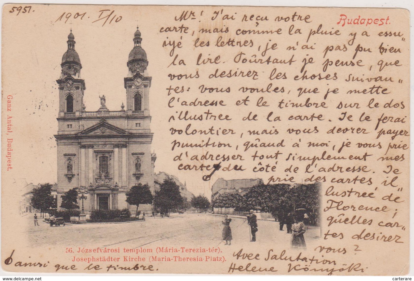 Cpa,budapest 1901,jozsefvarosi Templom ,maria Terezia Tér,josephstadter Kirche ,maria Theresia Platz,rare - Ungarn