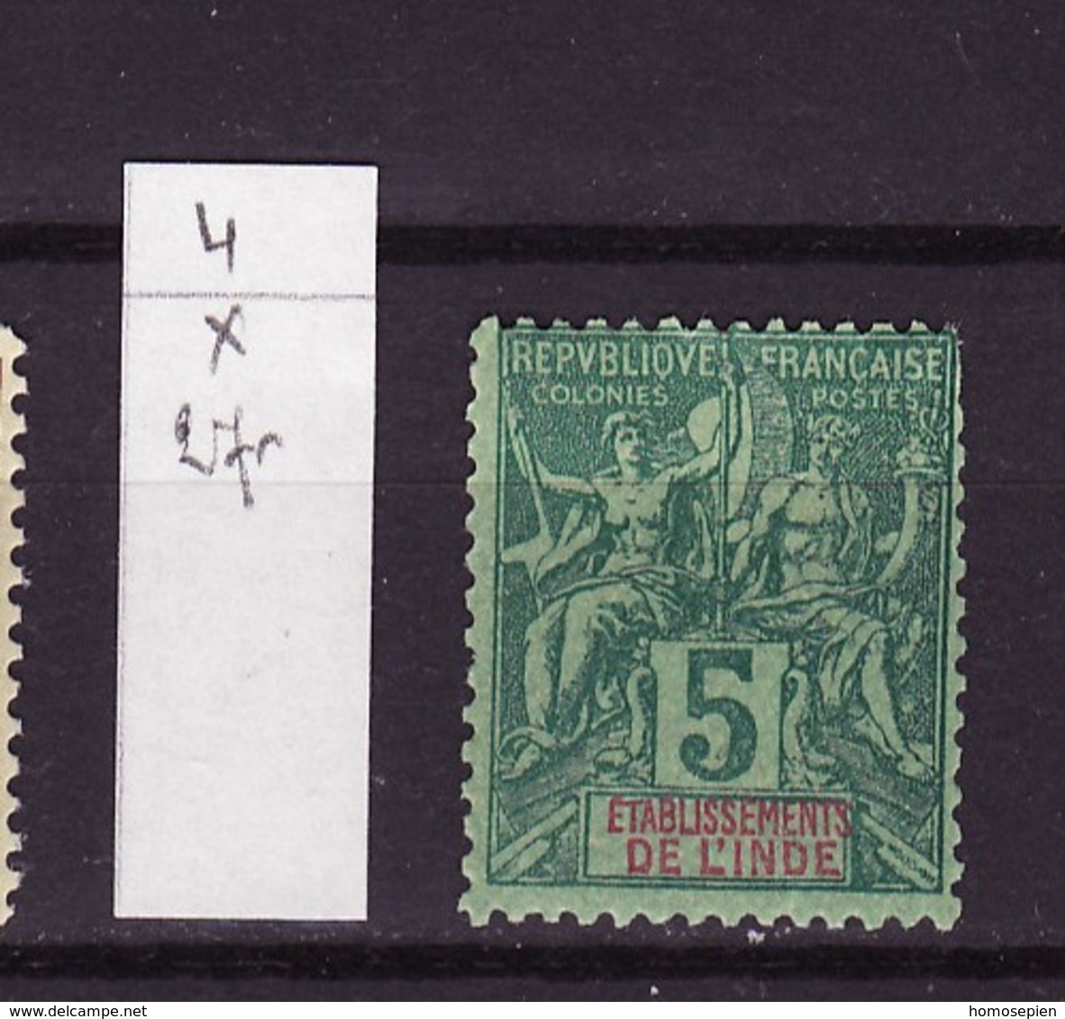 Inde Française - India - Indien  1892 Y&T N°4 - Michel N°4 * - 5c Type Sage - Unused Stamps