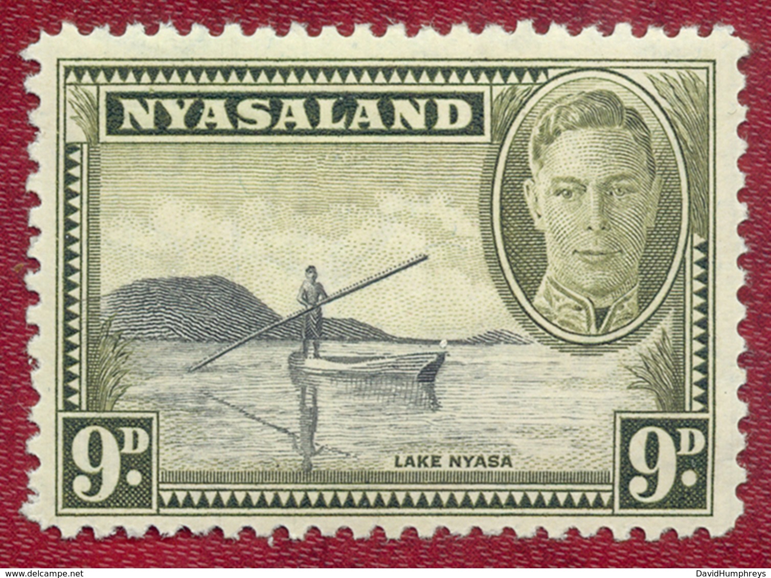 Nyasaland 1945 GVI 9d Black & Olive Lake Nyasa SG151 MH - Nyassaland (1907-1953)