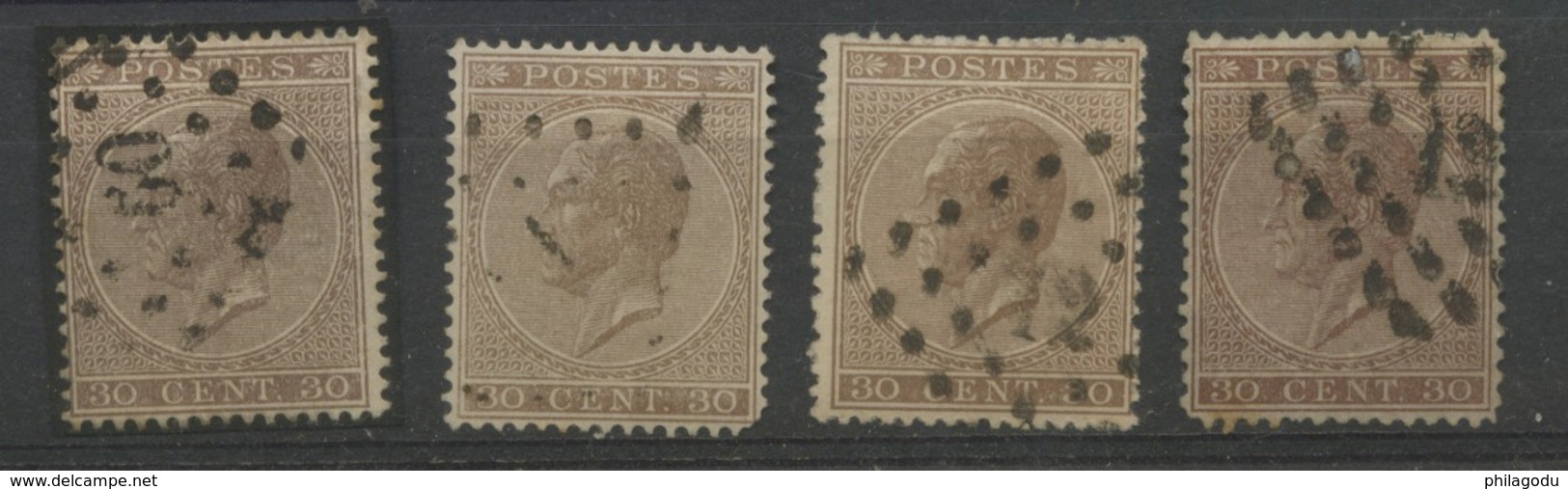 30c Brun N° 19  Ensemble De 4 Timbres Avec Nuances Coté 14,- Soit Cote  56,-E - 1865-1866 Profil Gauche