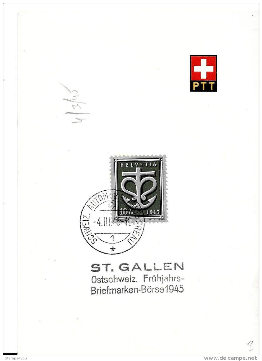 97 - 80 -  Feuillet Avec Oblit Spéciale "St. Gallen Ostschweiz. Frühjahrs-Breifmarken-Börse 1945" - Marcophilie