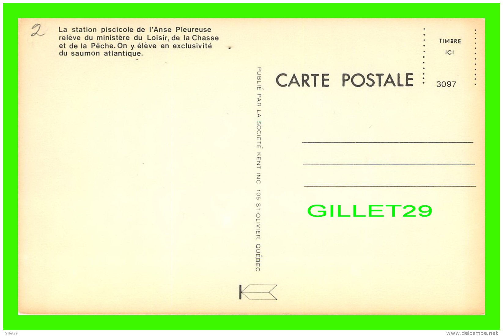 L'ANSE PLEUREUSE, QUÉBEC - STATION PISCICOLE DE L'ANSE PLEUREUSE -  LA SOCIÉTÉ KENT INC - - Autres & Non Classés