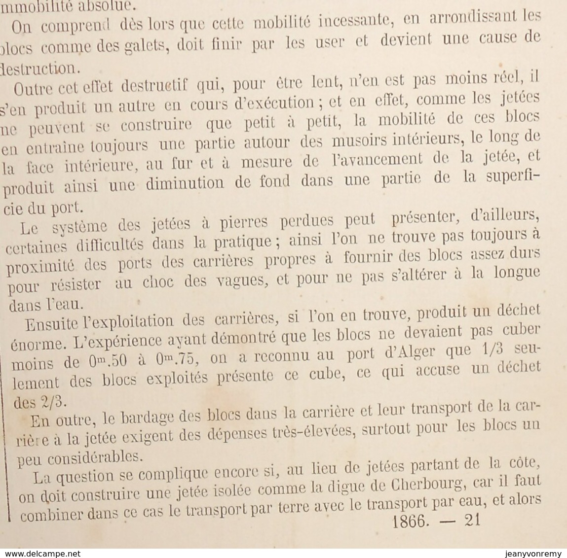 Plan De L'exploitation Et Fabrication Des Blocs Naturels Et Artificiels. Ports Et Jetées. 1866 - Public Works