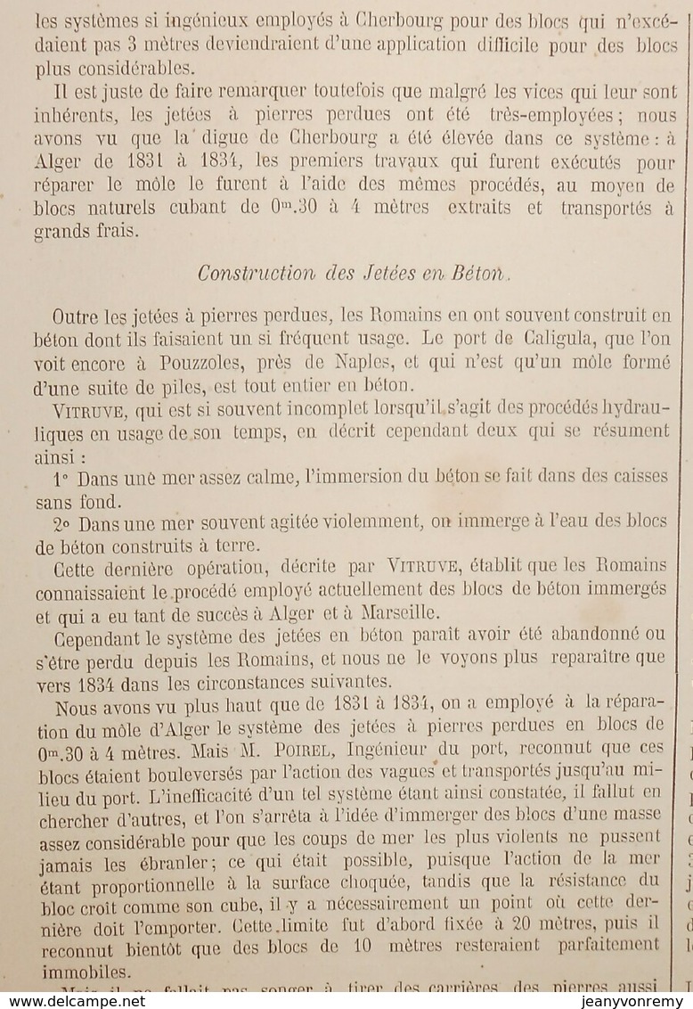 Plan De L'exploitation Et Fabrication Des Blocs Naturels Et Artificiels. Ports Et Jetées. 1866 - Arbeitsbeschaffung