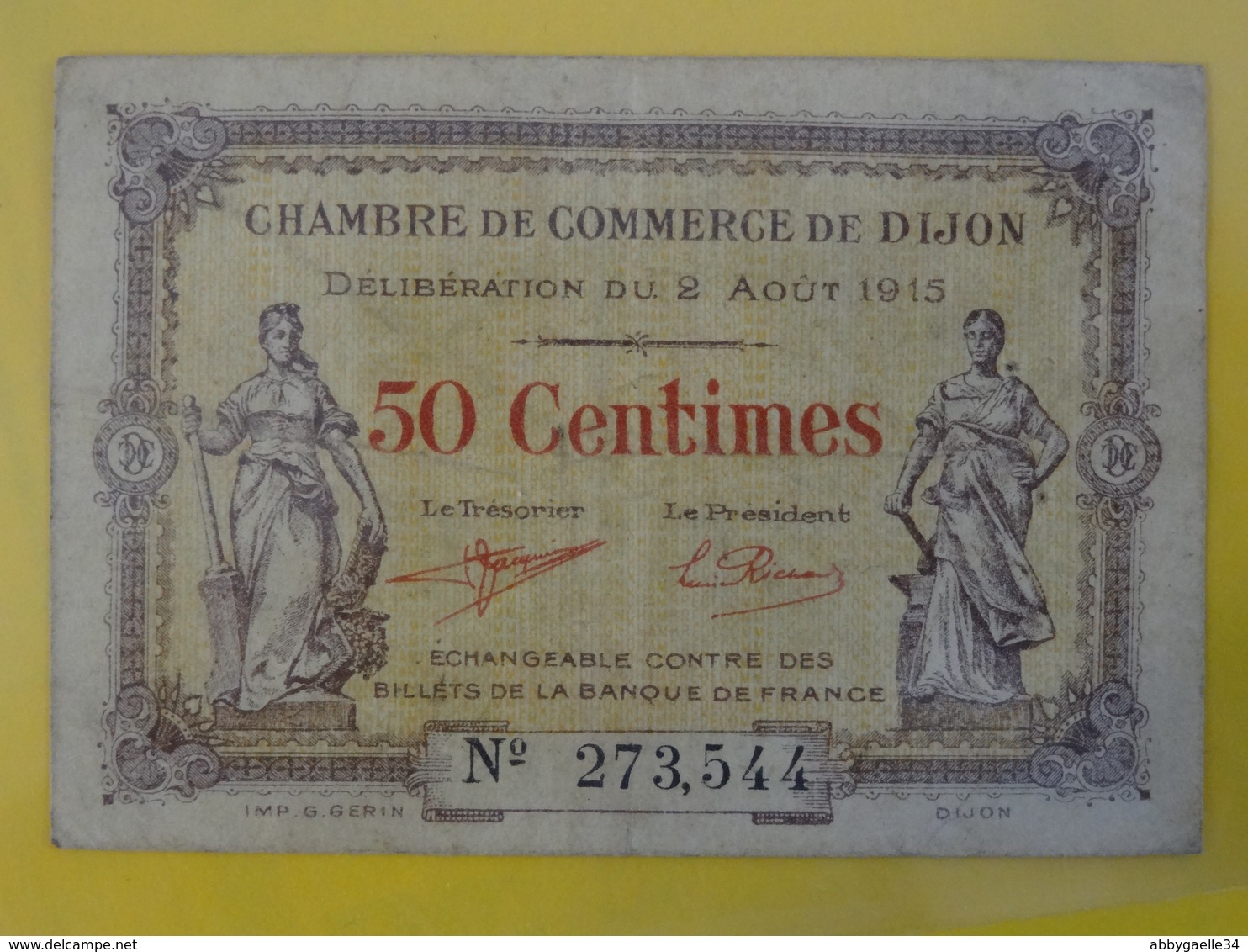 Billet De 50 Centimes Chambre De Commerce De DIJON (Côte-d'Or) Imp. GUERIN Bourgogne Franche-Comté - Chamber Of Commerce