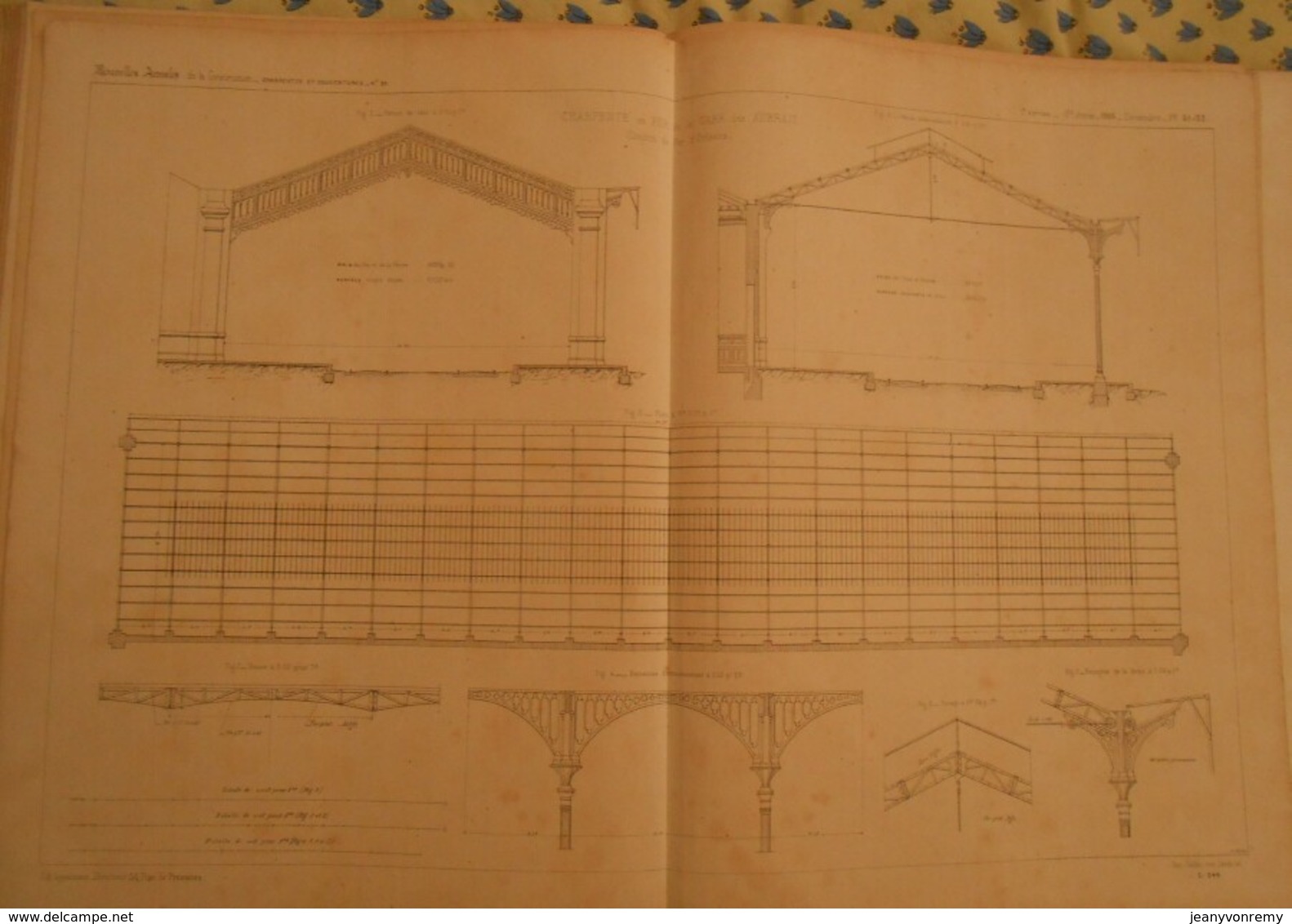 Plan De La Charpente En Fer De La Gare Des Aubrais. Chemin De Fer D'Orléans. 1866 - Publieke Werken