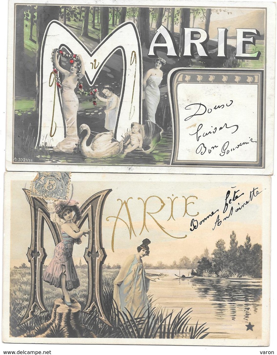 2 Cpa  - Prénom " M " Comme " MARIE "  Carte Art Nouveau Illustrée De Deux Jeunes Femmes Artistes Début XXe - 1905 - - Prénoms