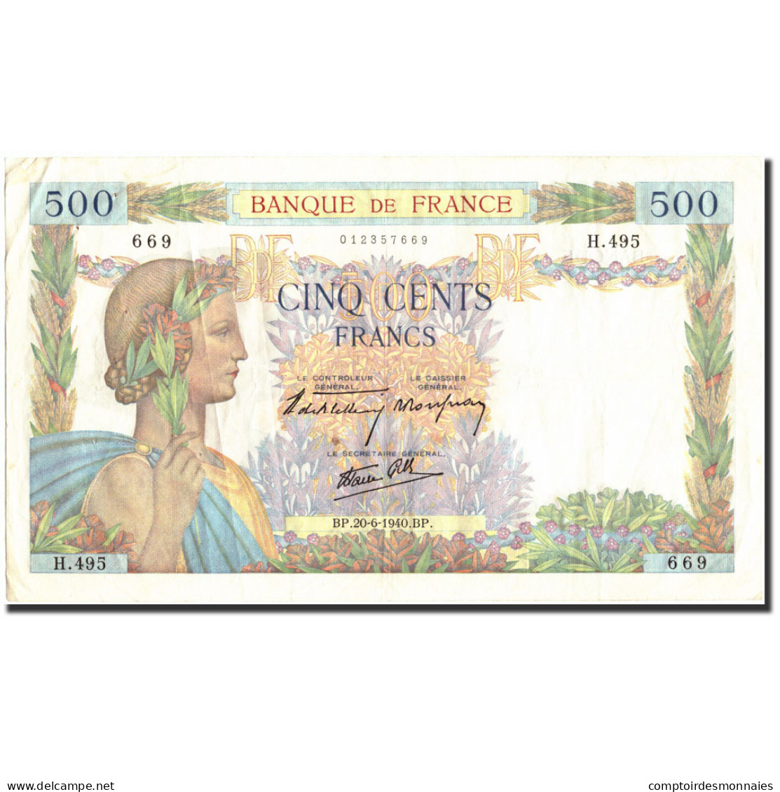 France, 500 Francs, 500 F 1940-1944 ''La Paix'', 1940, 1940-06-20, TTB - 500 F 1940-1944 ''La Paix''