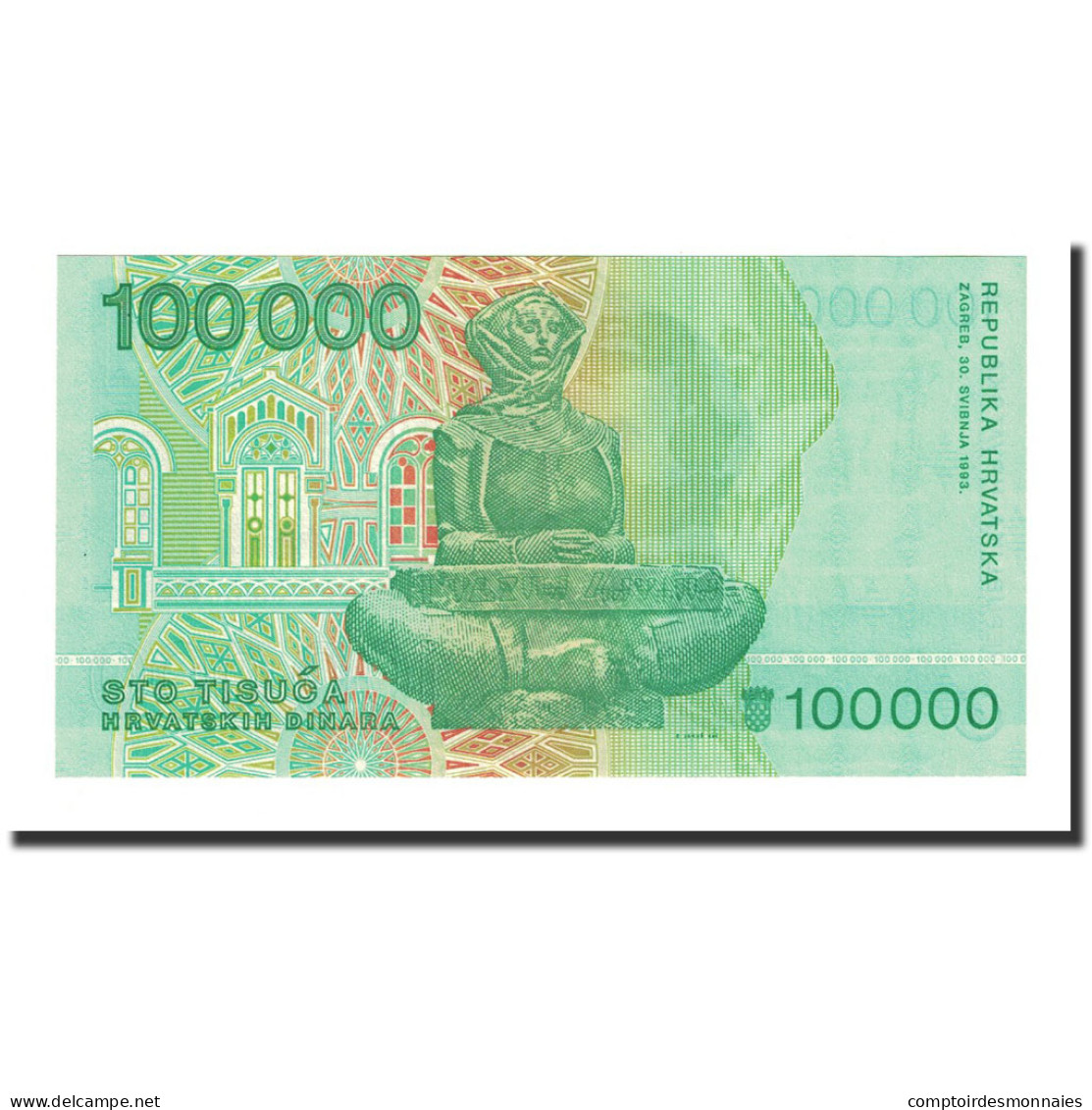 Billet, Croatie, 100,000 Dinara, 1993-05-30, KM:27A, NEUF - Croatie