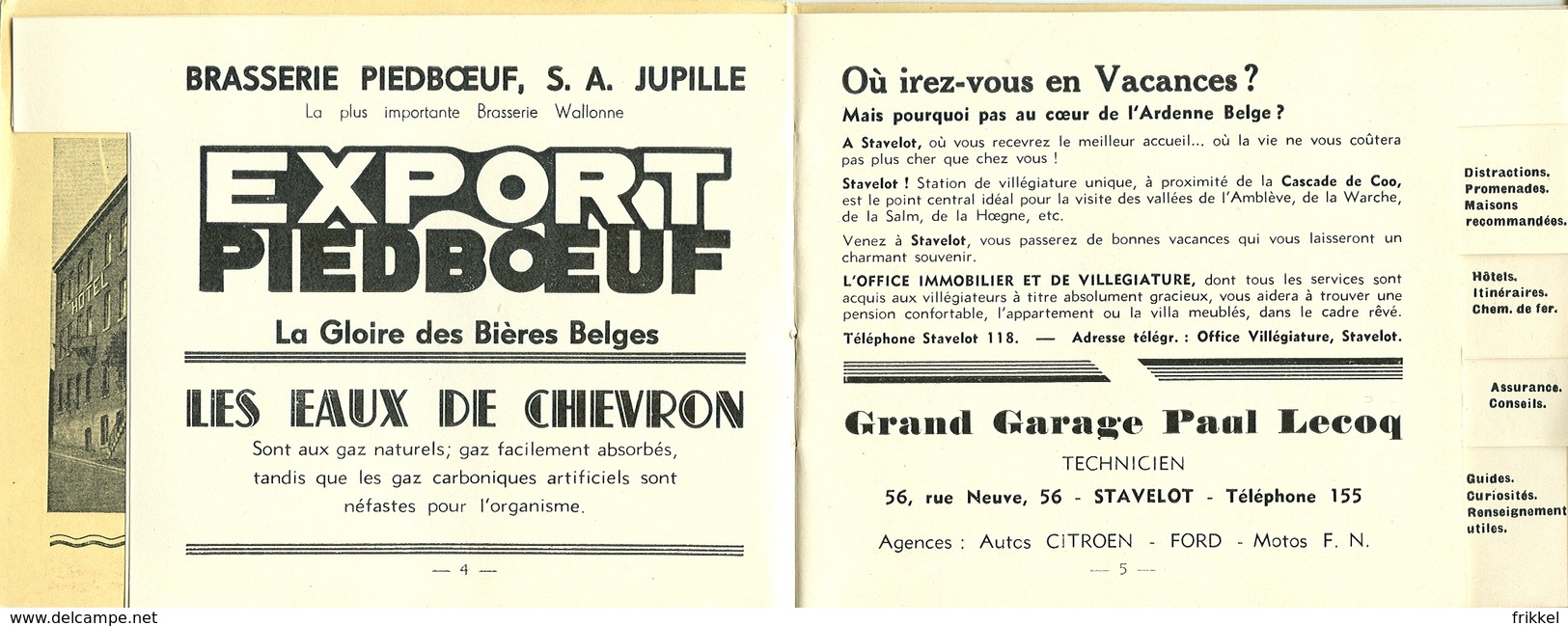 Guide Gids Stavelot (36 Blz) Avec Reclames De Stavelot (centre Ideal De Villegiature) - Stavelot