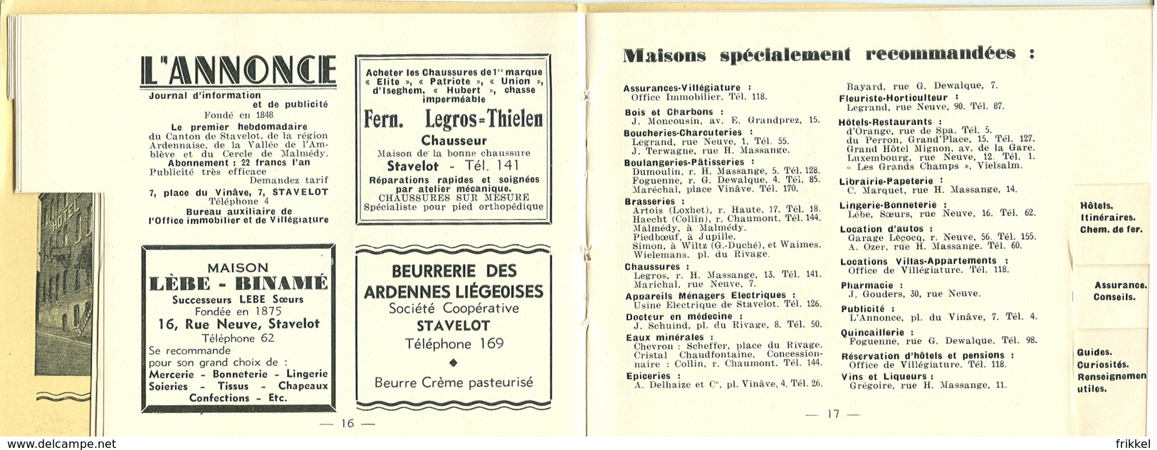 Guide Gids Stavelot (36 blz) avec reclames de Stavelot (centre ideal de villegiature)