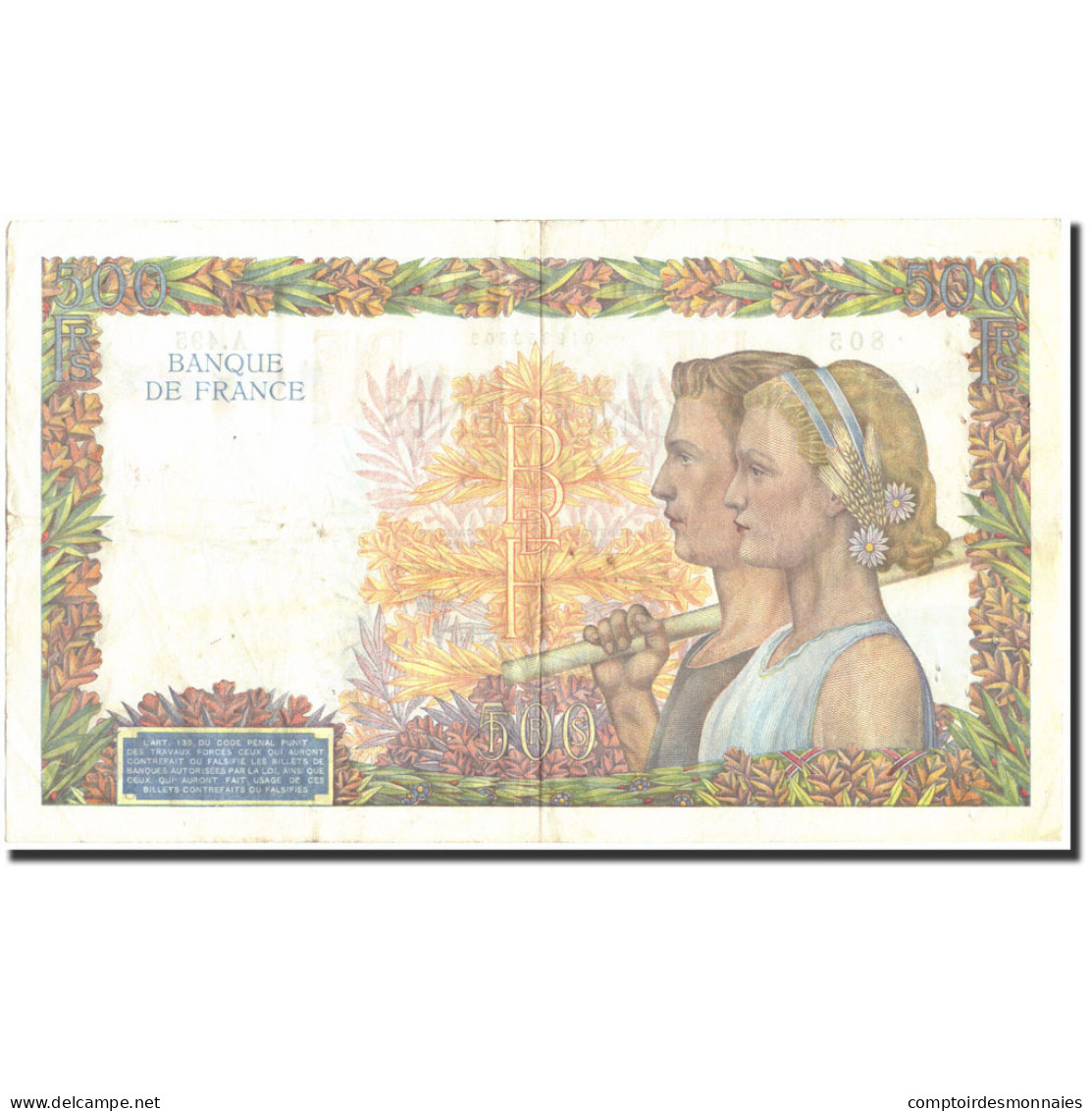 France, 500 Francs, 500 F 1940-1944 ''La Paix'', 1940, 1940-06-20, TB+ - 500 F 1940-1944 ''La Paix''