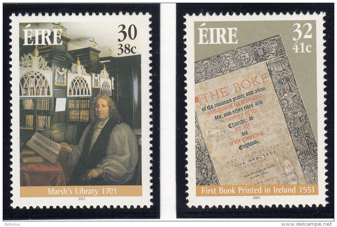 Ireland 2001 MNH Scott #1290-#1291 Set Of 2 Marsh's Library, Book Of Common Prayer - Ongebruikt