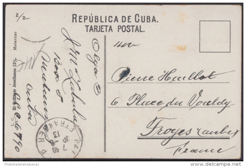 POS-909 CUBA POSTCARD. 1913. MATANZAS, ALREDEDORES CAMPESTRES TO FRANCE. - Cuba