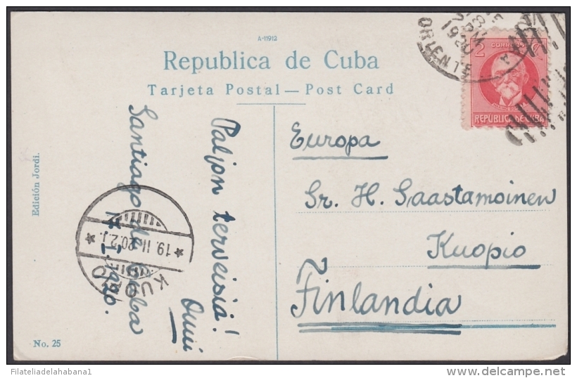 POS-933 CUBA POSTCARD. 1927. SANTIAGO  MARKET, EL MERCADO TO FINLAND SOUMI. - Cuba