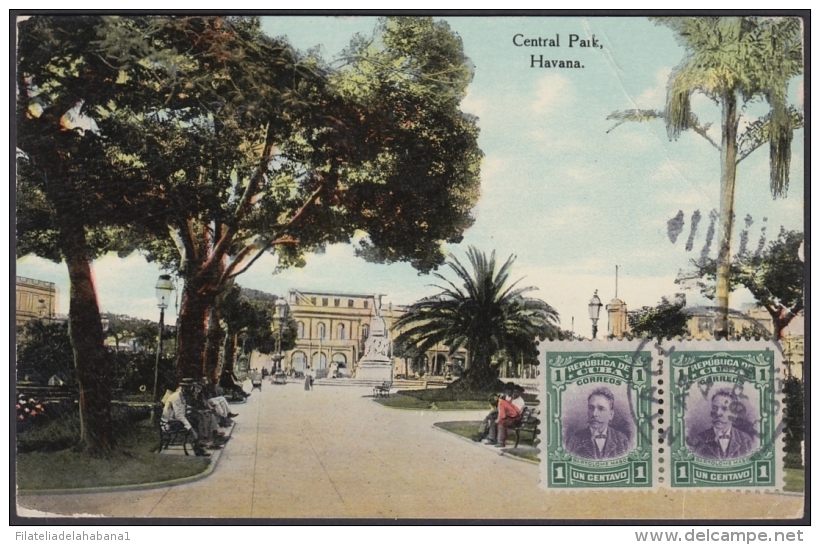 POS-945 CUBA POSTCARD. 1909. HAVANA, CENTRAL PARK TO BOHEMIA, CZECHOSLOVAKIA. - Cuba