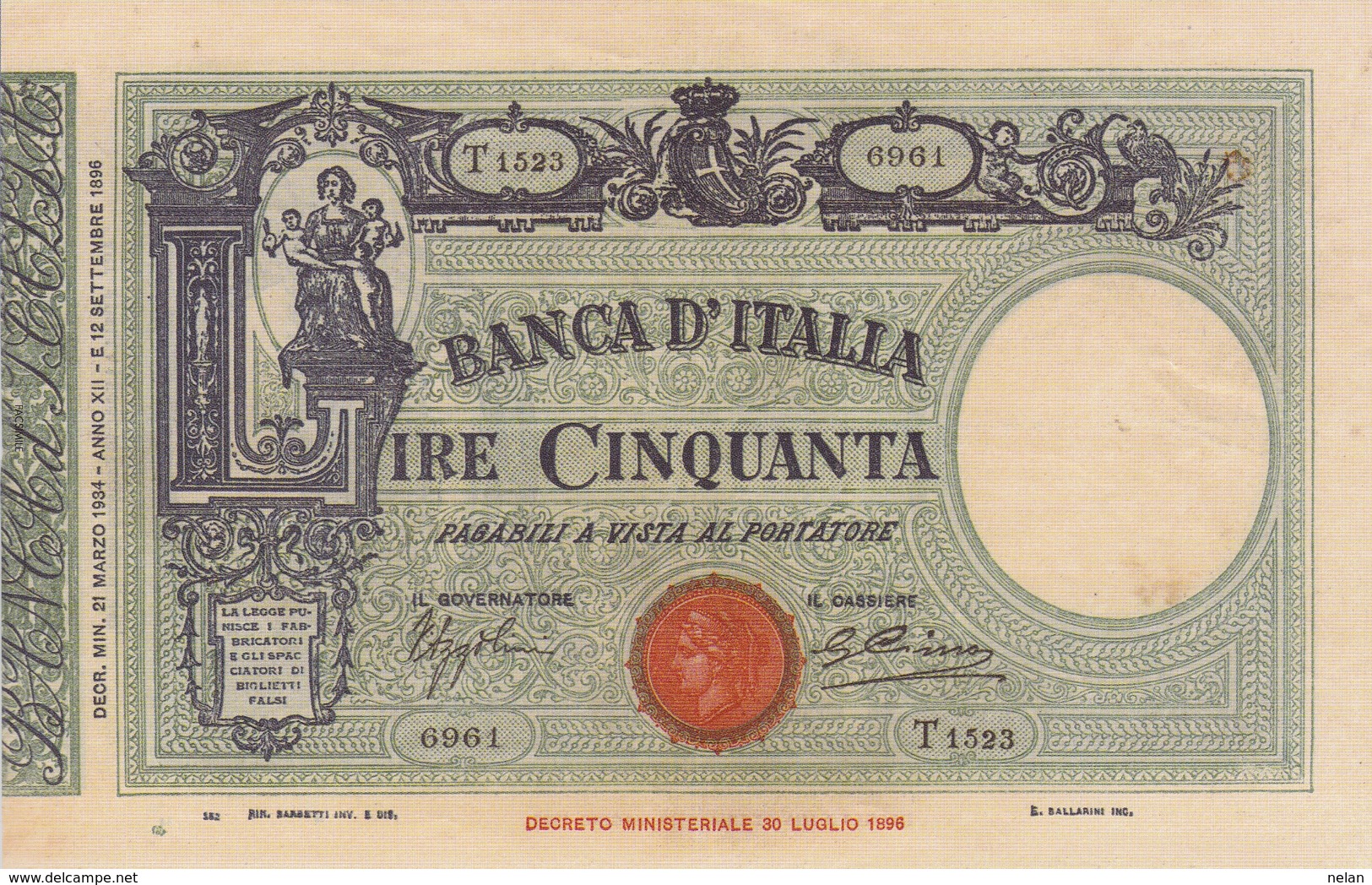 BANCA D ITALIA-50 LIRE -UNC-FDS-COPY-RIPRODUZIONE - 50 Lire