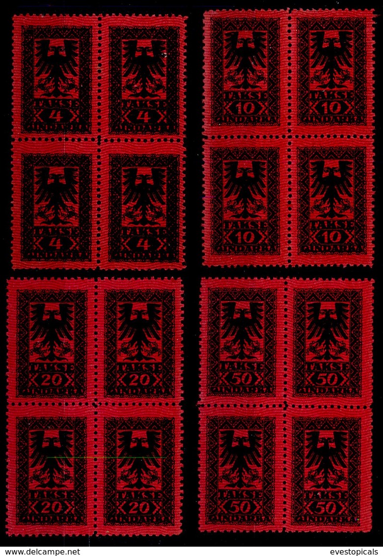 ALBANIA, FULL SET POSTAGE DUE STAMPS 1922, MHN BLOCKS OF 4 - Albanien