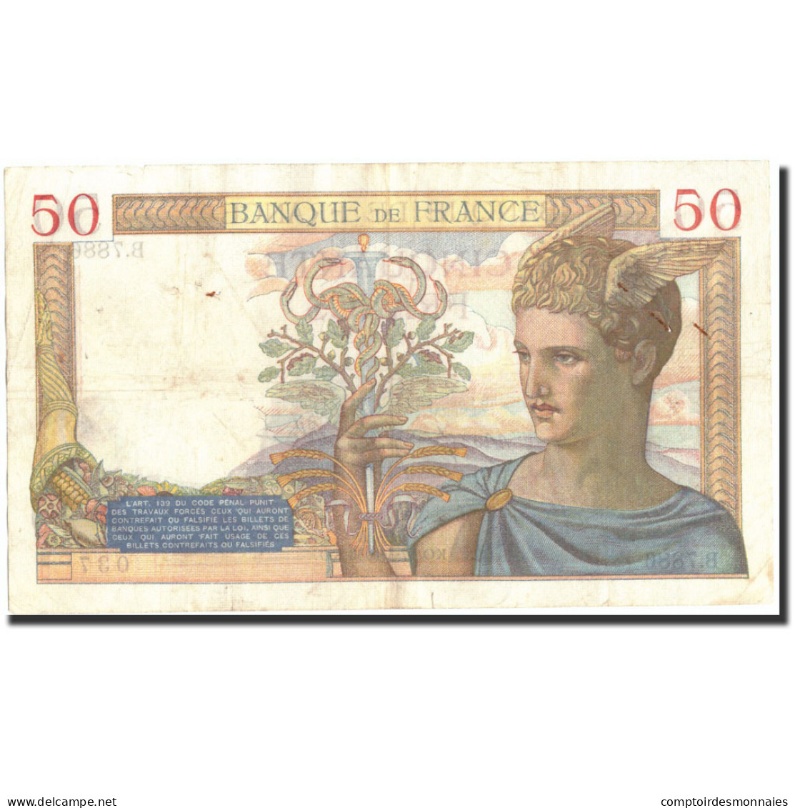 France, 50 Francs, 50 F 1934-1940 ''Cérès'', 1938, 1938-03-17, TTB - 50 F 1934-1940 ''Cérès''