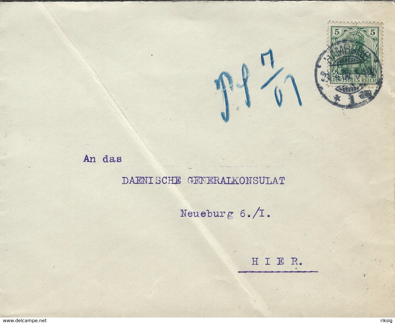 Germany - Cover Used Hamburg 1907.  H-1294 - Covers & Documents