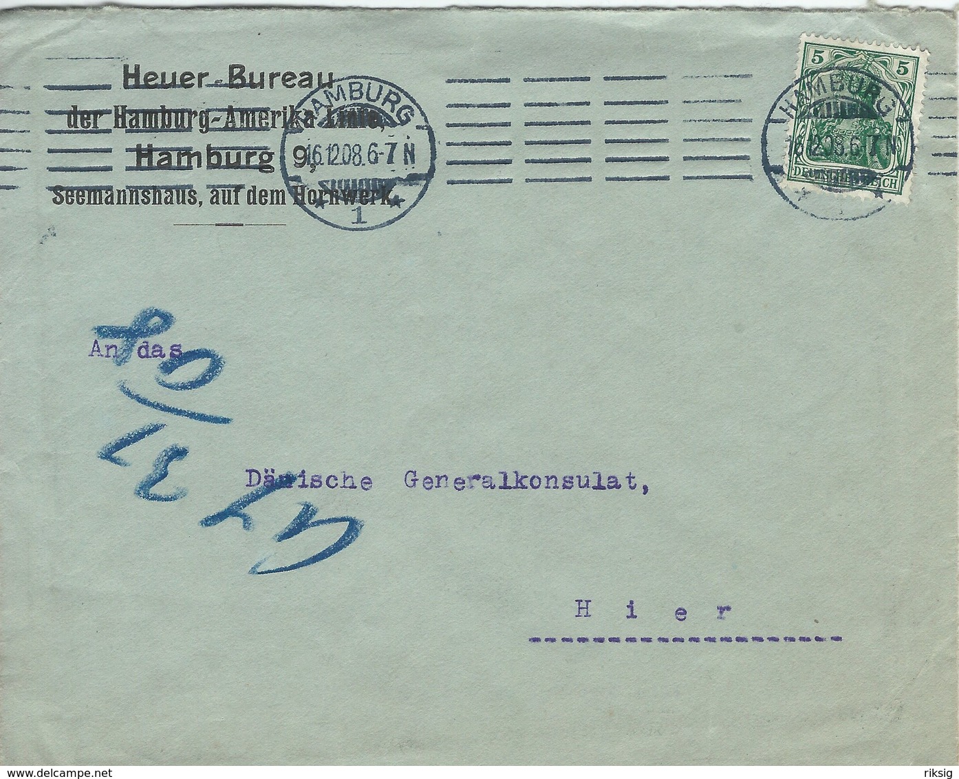 Germany - Cover Used Hamburg 1908.  H-1310 - Covers & Documents