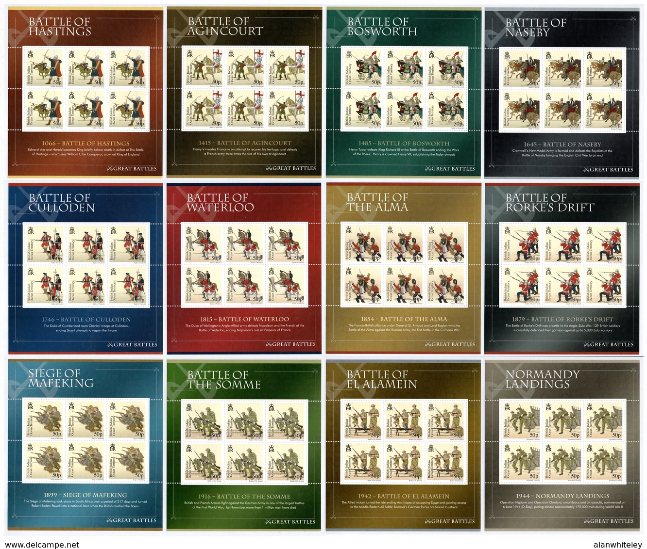 BIOT 2010 Great Battles: Set Of 12 Sheets UM/MNH - Britisches Territorium Im Indischen Ozean