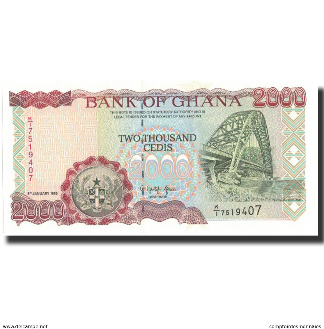 Billet, Ghana, 2000 Cedis, 1995, 1995-01-06, KM:30b, NEUF - Ghana