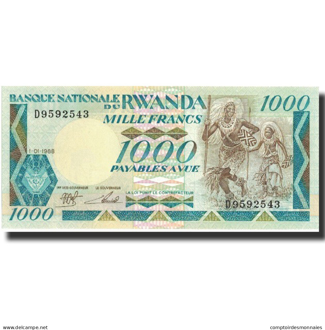 Billet, Rwanda, 1000 Francs, 1988, 1988-01-01, KM:21a, NEUF - Rwanda