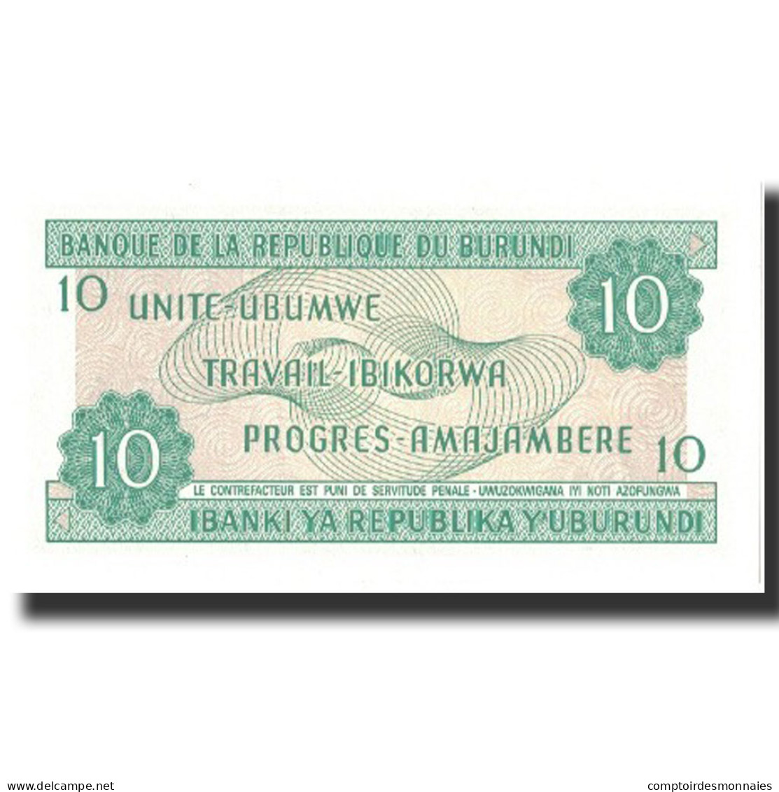 Billet, Burundi, 10 Francs, 1989, 1989-10-01, KM:33b, NEUF - Burundi