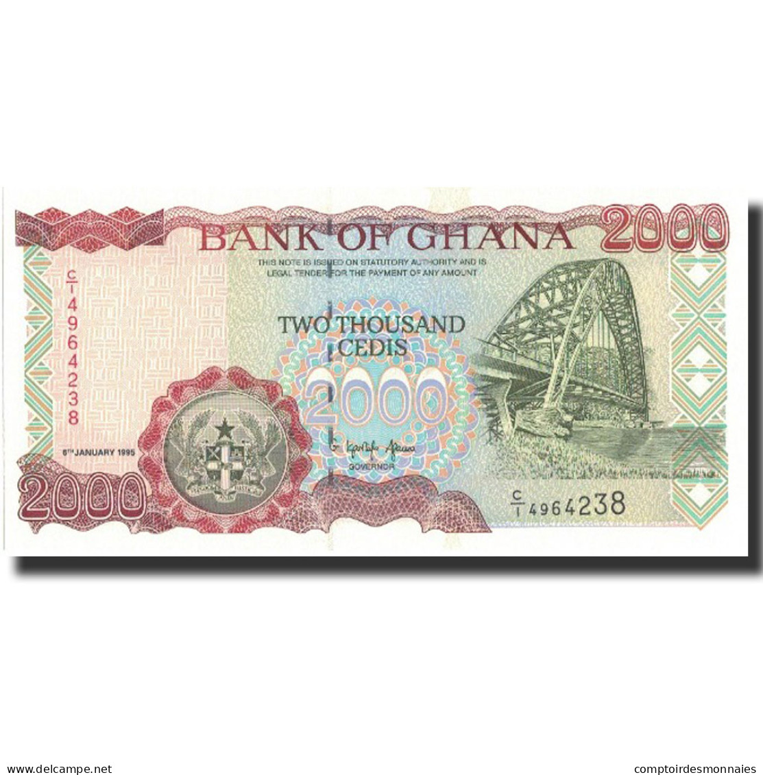 Billet, Ghana, 2000 Cedis, 1995, 1995-01-06, KM:30b, SPL+ - Ghana