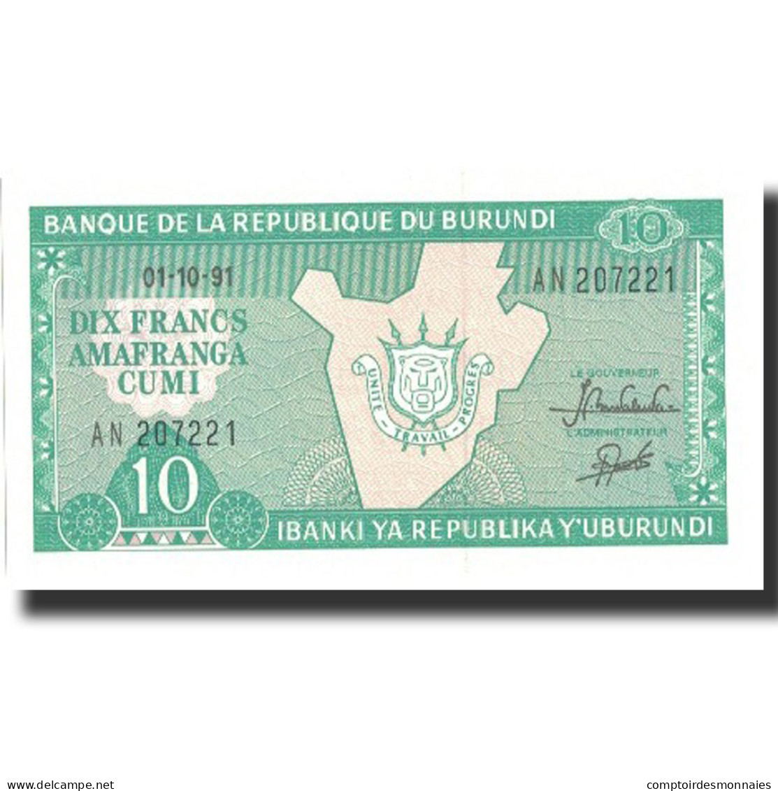 Billet, Burundi, 10 Francs, 1991, 1991-10-01, KM:33b, NEUF - Burundi