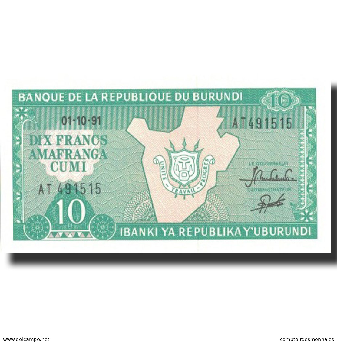 Billet, Burundi, 10 Francs, 1991, 1991-10-01, KM:33b, NEUF - Burundi