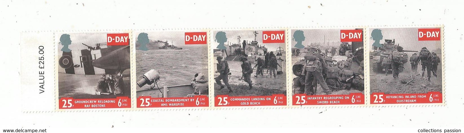 Timbre , Great Britain ,Grande Bretagne , D-DAY, 6 June 1944, New , Neuf , Bloc DE 5 TIMBRES, Frais Fr 1.95 E - Neufs