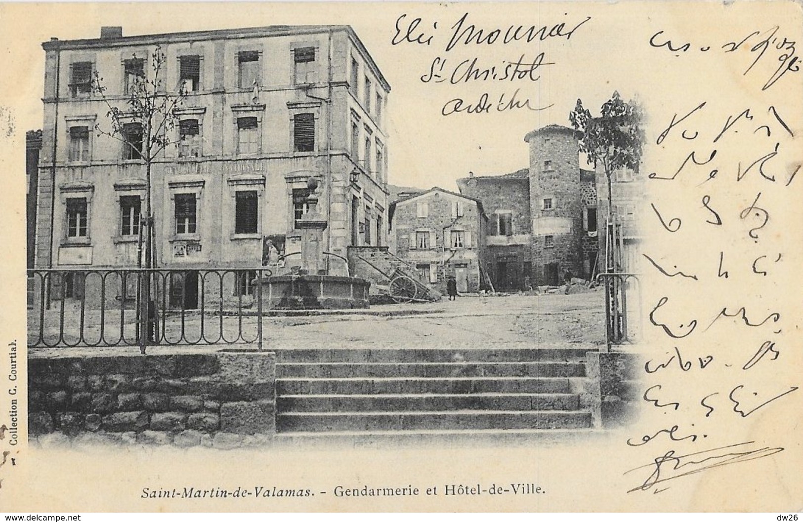 St Saint-Martin-de-Valamas, Gendarmerie Et Hôtel-de-Ville - Collection C. Courtial, Carte Dos Simple - Saint Martin De Valamas