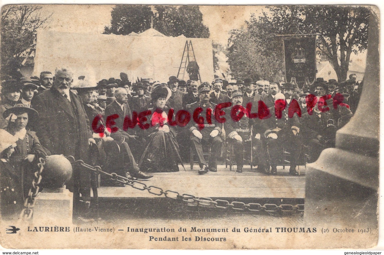 87- LAURIERE- INAUGURATION DU MONUMENT DU GENERAL THOUMAS 26 OCTOBRE 1913- PENDANT LES DISCOURS - RARE - Lauriere