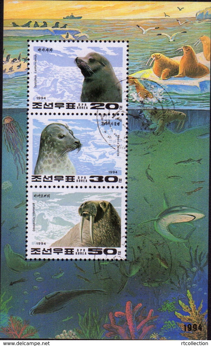 Korea 1994 Marine Life Mammals Sealife Fish Animal Seal Bird Nature Sea Fauna Pusa Hispida M/S Stamps CTO - Sonstige & Ohne Zuordnung