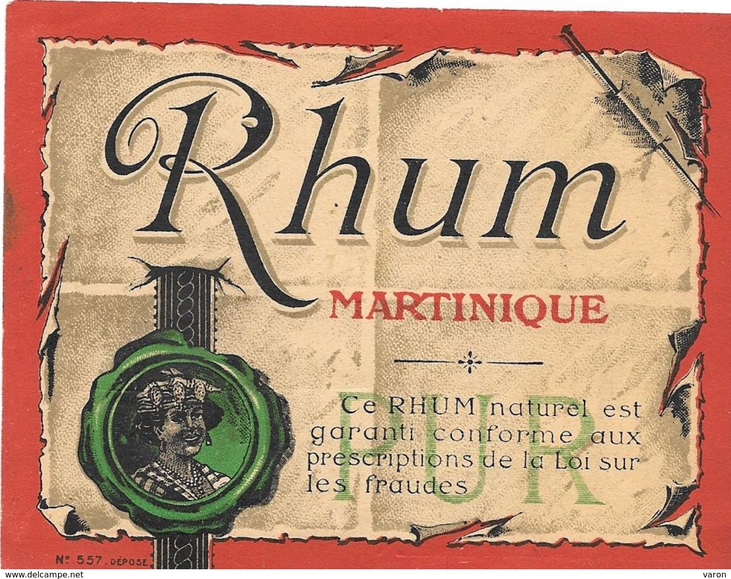 Etiquette RHUM MARTINIQUE -  Imp JOUNEAU- BOURDILLAT  N° 557 - LITHOGRAPHIE - Rhum