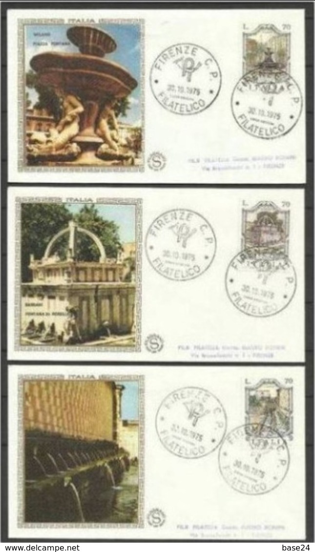 1975 Italia Italy Repubblica FONTANE D'ITALIA  FOUNTAINS Serie Di 3v. Su 3 FDC - Altri & Non Classificati