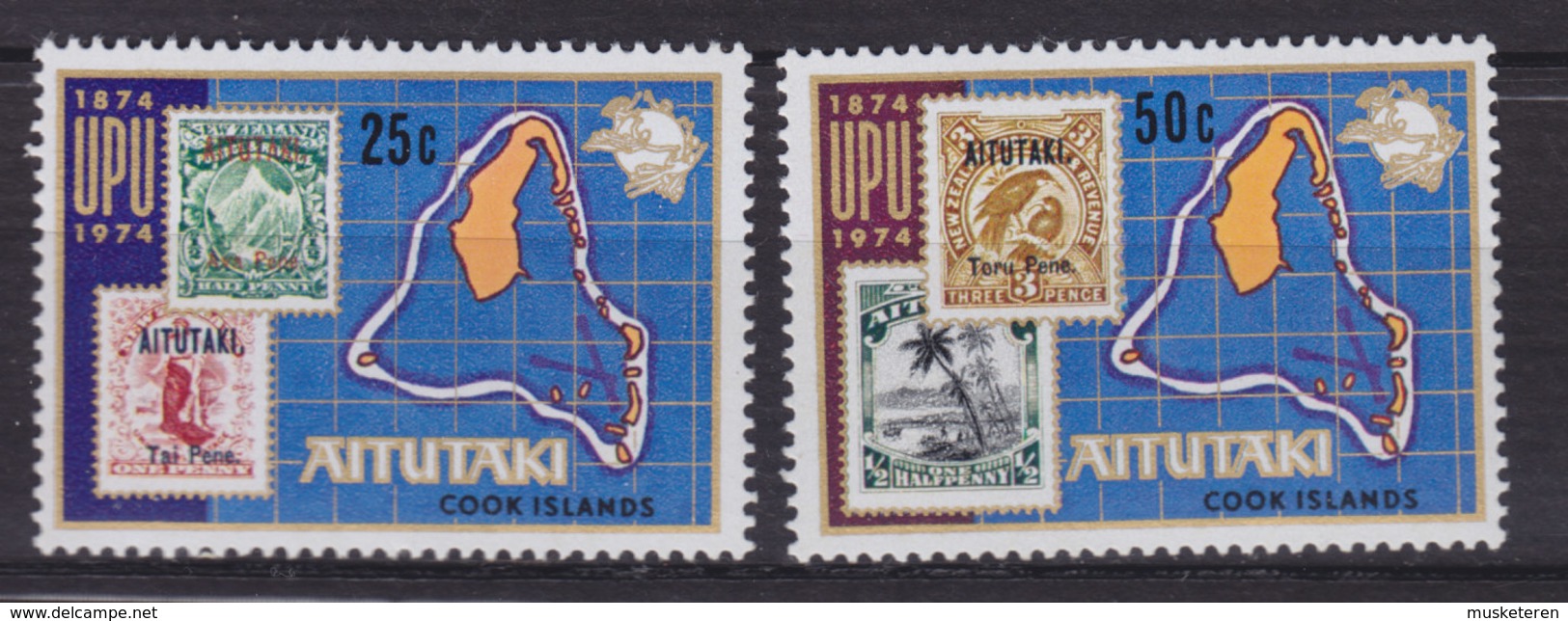 Aitutaki 1974 Mi. 118-19 UPU Weltpostverein 100 Jahre Anniversary Complete Set MNH** - Aitutaki